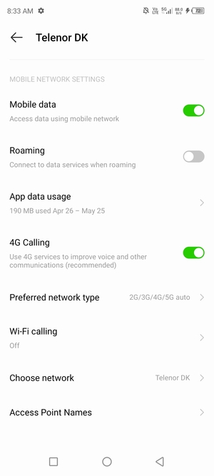 Scroll to and select Access Point Names