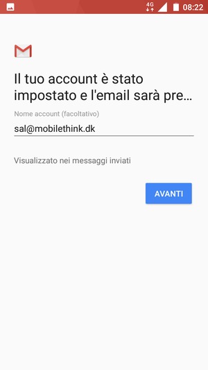 Scegli un nome per il tuo account e seleziona AVANTI