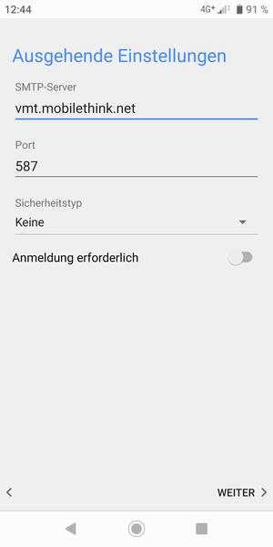 Schalten Sie Anmeldung erforderlich aus und wählen Sie WEITER