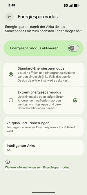 Schalten Sie Energiesparmodus aktivieren ein