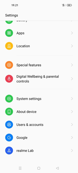 Scroll to and select About device