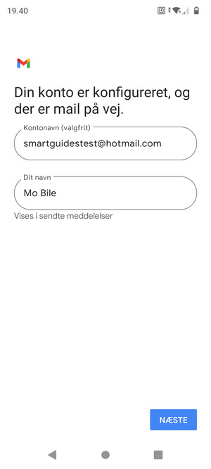 Giv din konto et navn og indtast dit navn. Vælg NÆSTE
