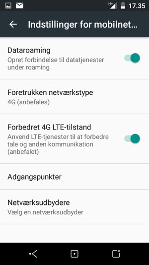 Slå Dataroaming til eller fra