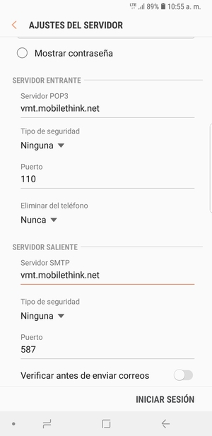 Desactive Verificar antes de enviar correos y seleccione INICIAR SESIÓN