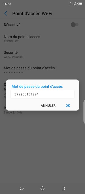 Saisissez un mot de passe de hotspot Wi-Fi d'au moins 8 caractères et sélectionnez OK