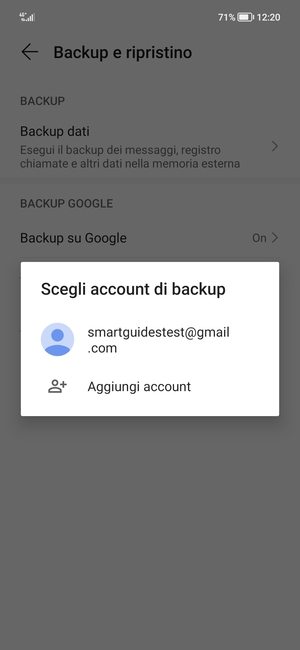 Seleziona il tuo account di backup
