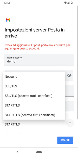 Seleziona Nessuno e AVANTI