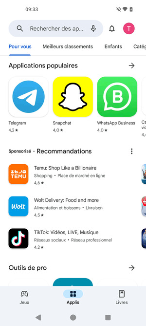 Sélectionnez la barre de Recherche