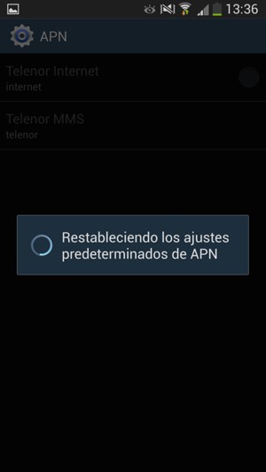El teléfono se reiniciará con la configuración predeterminada de Internet y MMS