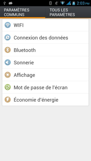 Sélectionnez PARAMÈTRES COMMUNS