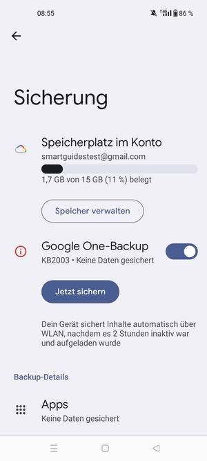 Wählen Sie Speicherplatz im Konto
