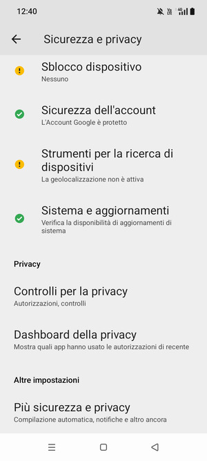 Scorri e seleziona Piú sicurezza e privacy