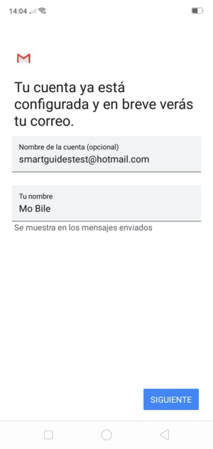 Déle a su cuenta un nombre y escriba su nombre. Seleccione SIGUIENTE