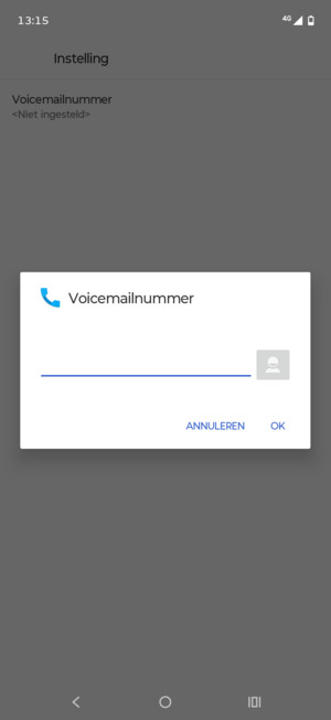 Voer het Voicemailnummer in en selecteer OK