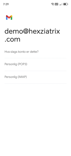 Velg Personlig (POP3) eller Personlig (IMAP)