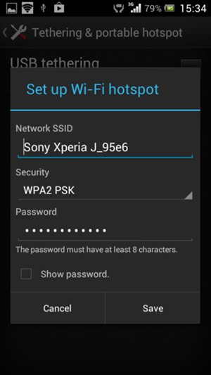 Enter a Wi-Fi hotspot password of at least 8 characters and select Save