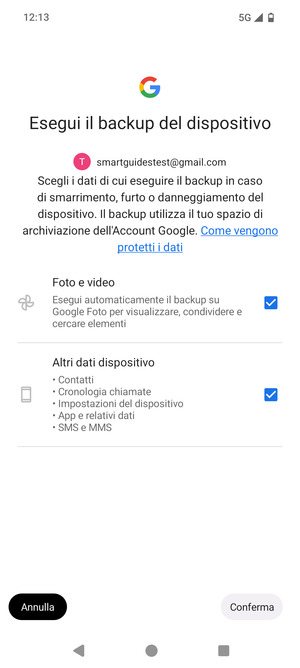 Seleziona le opzioni preferita e poi Conferma