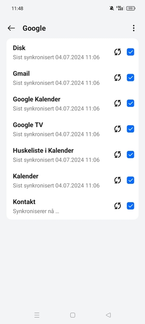Din informasjon blir synkronisert