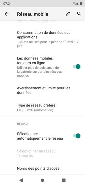 Désactiver le Sélectionner automatiquement le réseau