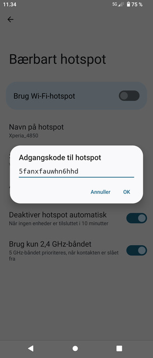 Indtast en Wi-Fi-hotspot adgangskode på minimum 8 tegn og vælg OK