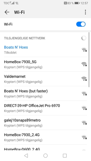 Du er nå koblet til Wi-Fi-nettverket