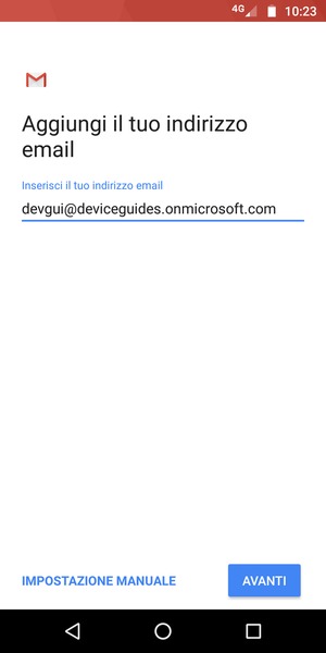 Inserisci il tuo indirizzo email e seleziona IMPOSTAZIONE MANUALE