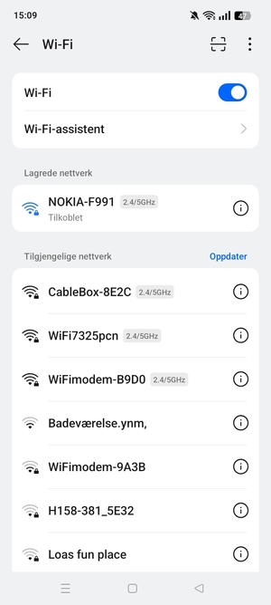Du er nå koblet til Wi-Fi-nettverket