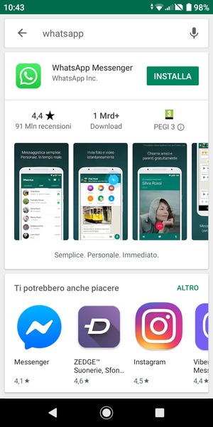 Seleziona l'applicazione