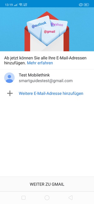 Wählen Sie WEITER ZU  GMAIL