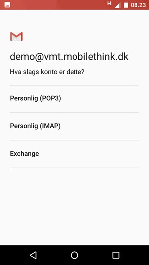 Velg Personlig (POP3) eller Personlig (IMAP)