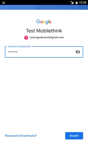 Inserisci la tua password e seleziona Avanti