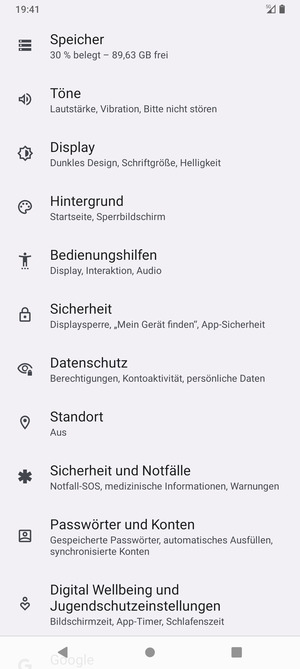 Scrollen Sie und wählen Sie Sicherheit