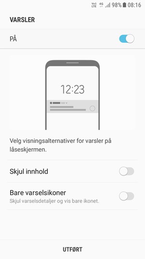 Velg ønsket alternativ og velg UTFØRT