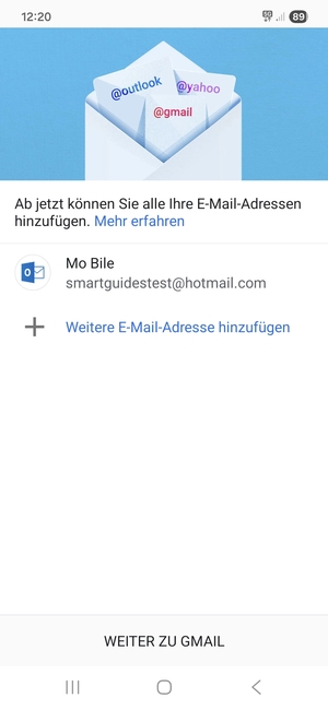 Wählen Sie WEITER ZU  GMAIL
