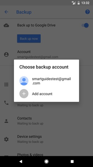 Select your backup account