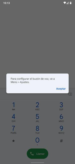 Si el correo de voz no está configurado, seleccione Aceptar