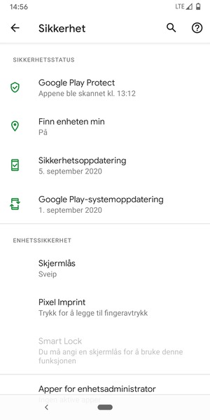 For å aktivere skjermlåsen, gå til Sikkerhet-menyen og velg Skjermlås