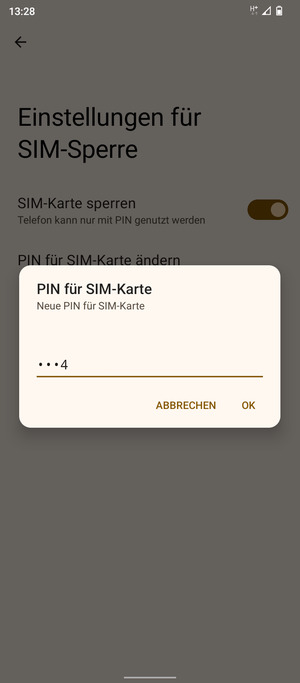 Geben Sie Ihre Neue PIN der SIM-Karte ein und wählen Sie OK