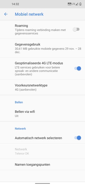 Selecteer Voorkeursnetwerktype