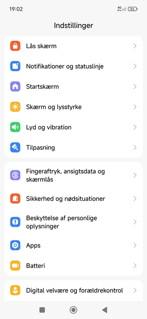 Scroll til og vælg Fingeraftryk, ansigtsdata og skærmlås