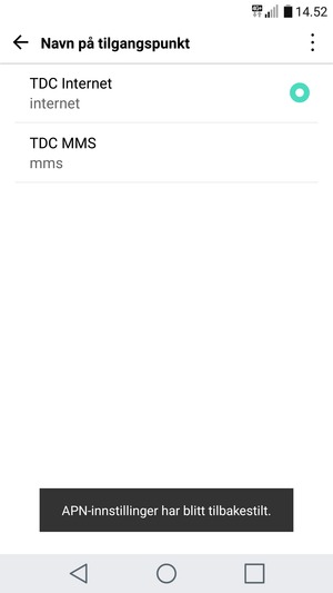 Telefonen din vil tilbakestilles til standard internett-og MMS-innstillinger