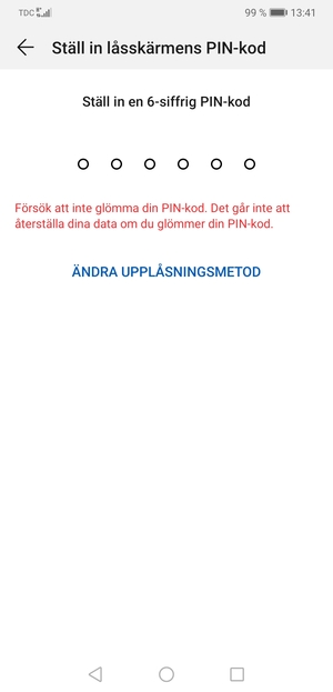 Välj ÄNDRA UPPLÅSNINGSMETOD