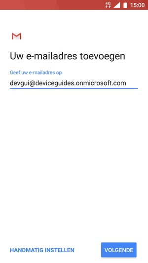 Voer uw e-mailadres in en selecteer HANDMATIG INSTELLEN