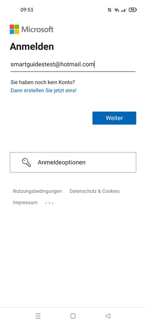 Geben Sie Ihre E-Mail-Adresse ein und wählen Sie Weiter