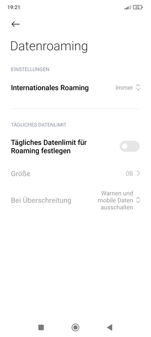 Wählen Sie Internationales Roaming
