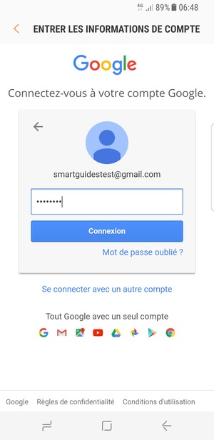 Saisissez votre mot de passe Gmail et sélectionnez Connexion