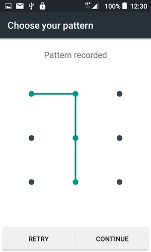 Draw the unlock pattern again and select CONTINUE