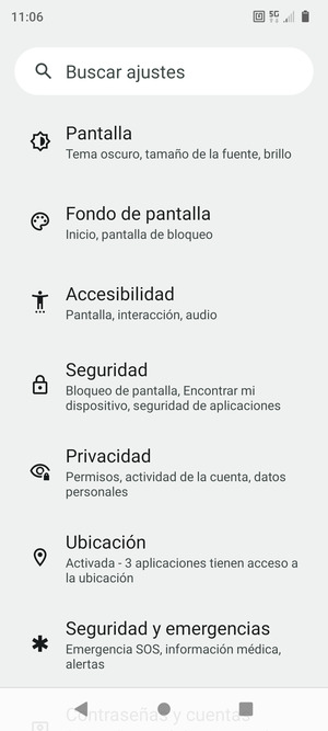 Desplácese y seleccione Seguridad