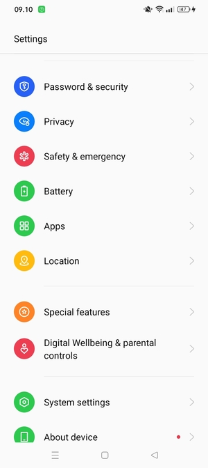 Scroll to and select Password & security