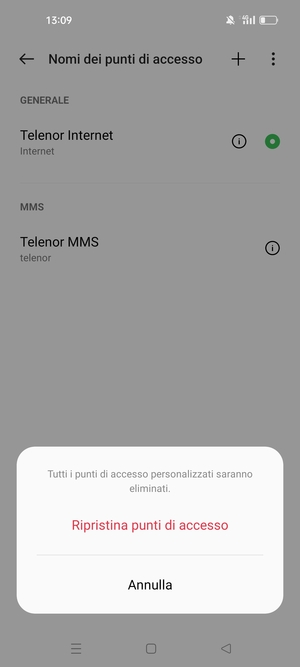 Seleziona Ripristina punti di accesso